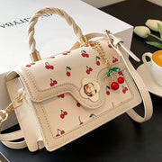 Fashionable High-End PU Tote Bag with Versatile Square Shape and Cute Cherry Print, Perfect for Shopping, Dating Or Cross-Body for Girls., Kawaii Cherry Elements