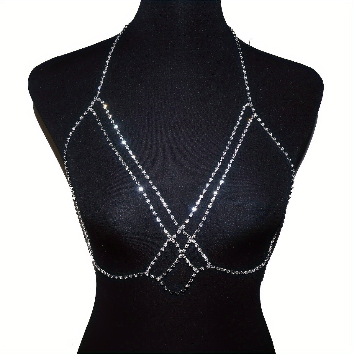 Women's Boho-Chic Crystal Body Chain - Cross Chest Design, Artificial Crystal, Perfect for Valentine's Day & Vacation | Glamorous & Sexy | Party-Ready Accessory
