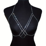 Women's Boho-Chic Crystal Body Chain - Cross Chest Design, Artificial Crystal, Perfect for Valentine's Day & Vacation | Glamorous & Sexy | Party-Ready Accessory