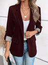 Stylish Women's Blazer with Striped Cuff Detail - 100% Polyester, Single Button Closure, Regular Fit, Long Sleeves, Perfect for Spring & Fall Casual or Semi-Formal Wear, Casual Women's Wear | Versatile Fashion | Polyester Fab