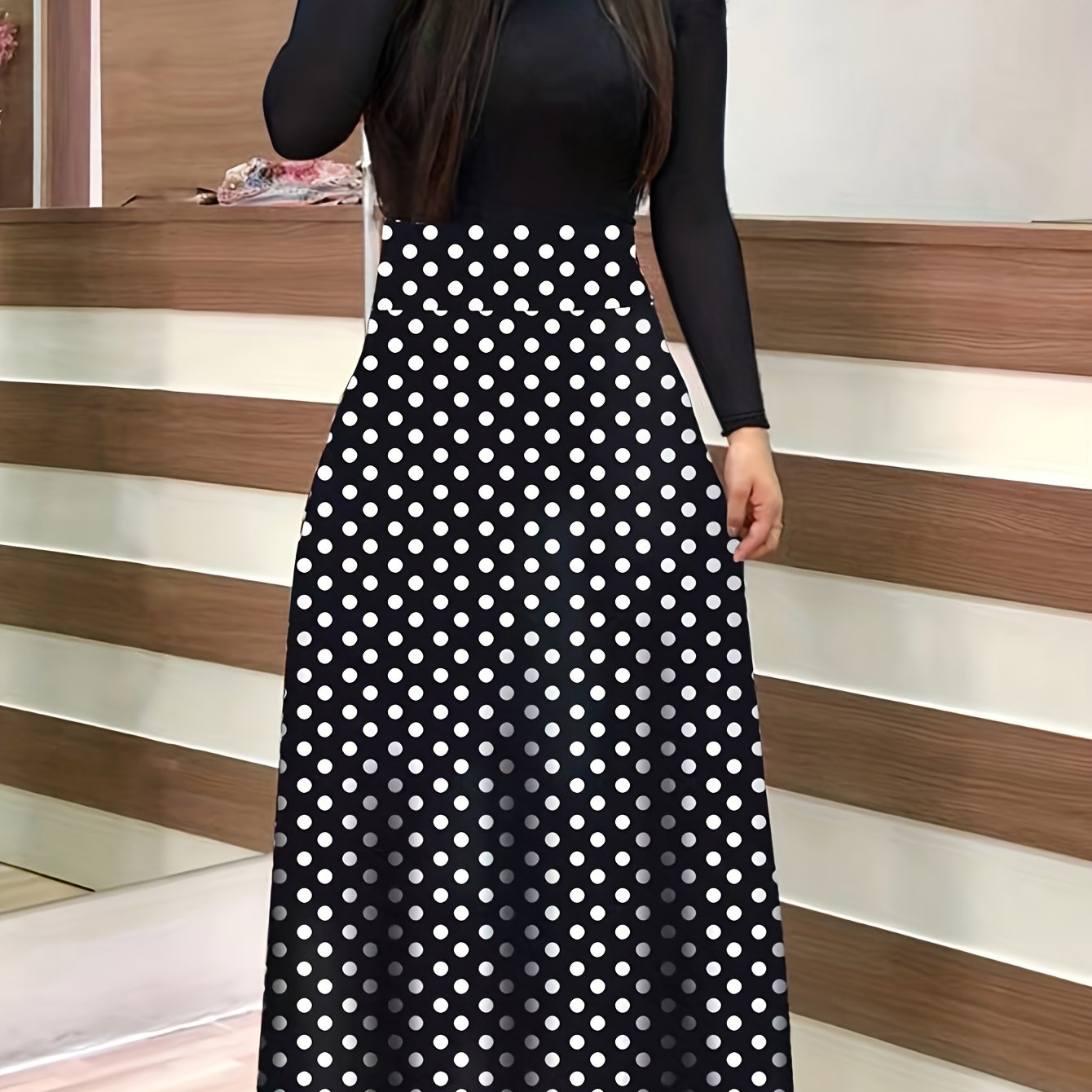 Stunning Floral Print Maxi Dress - Women's Elegant Long Sleeve Crew Neck Splicing Dress for Spring & Fall - Perfect for Various Occasions