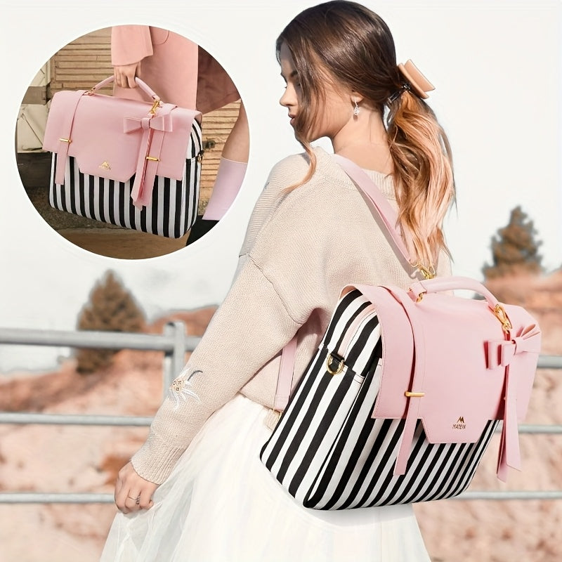 Briefcase For Women, Bow Backpack, 15.6 Inch Convertible Pink Laptop Bag With Bow, Cute Kawaii Computer Messenger Crossbody Laptop Tote Bag Carrying Case Gift For College Work Travel College Business, Travel Accessories Must