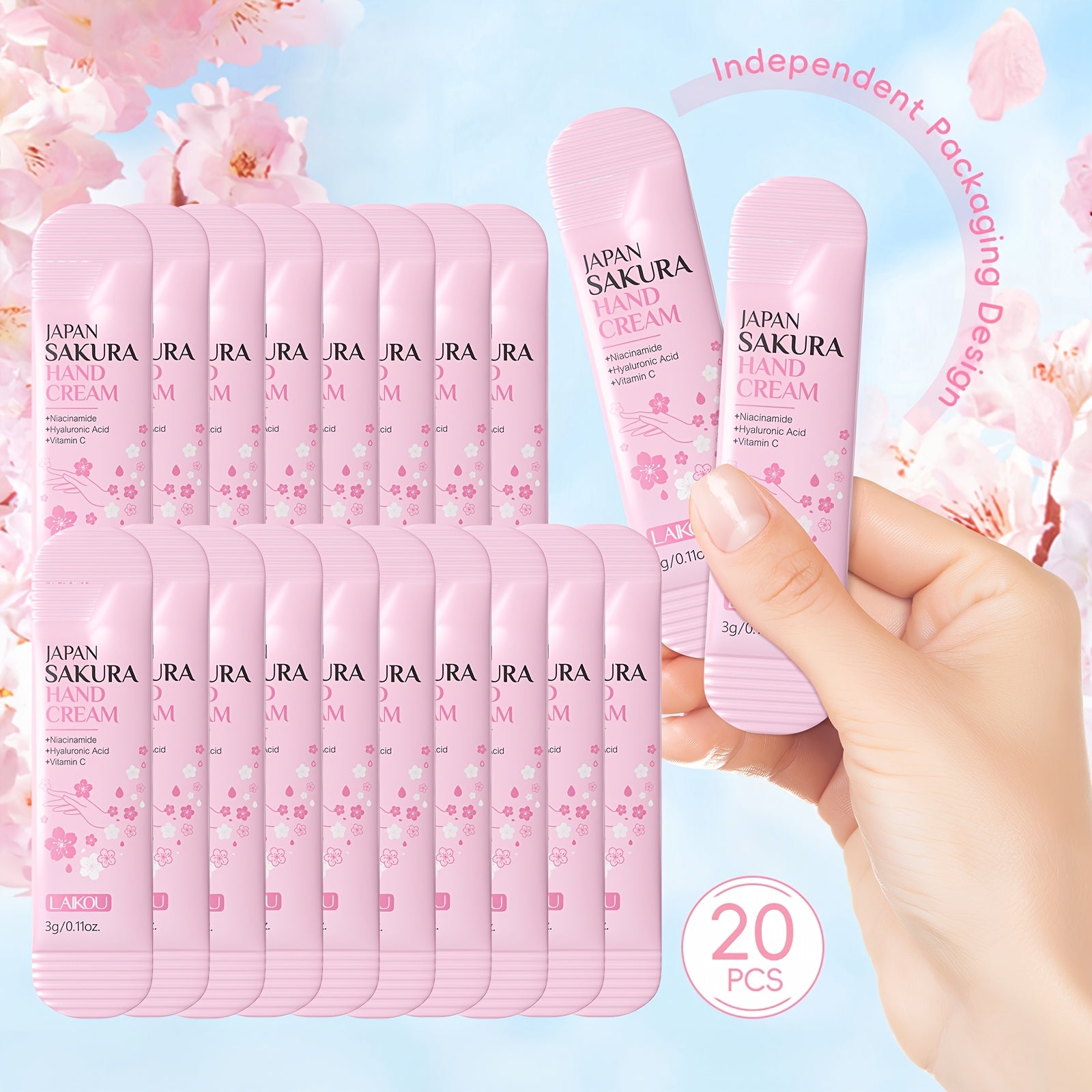 LAIKOU 20pcs Japan Sakura Hand Cream - Hypoallergenic, Moisturizing with Glycerin & Vitamin C - Travel-Friendly, Hydrating Dry Skin, Valentine'S Day Gift Option