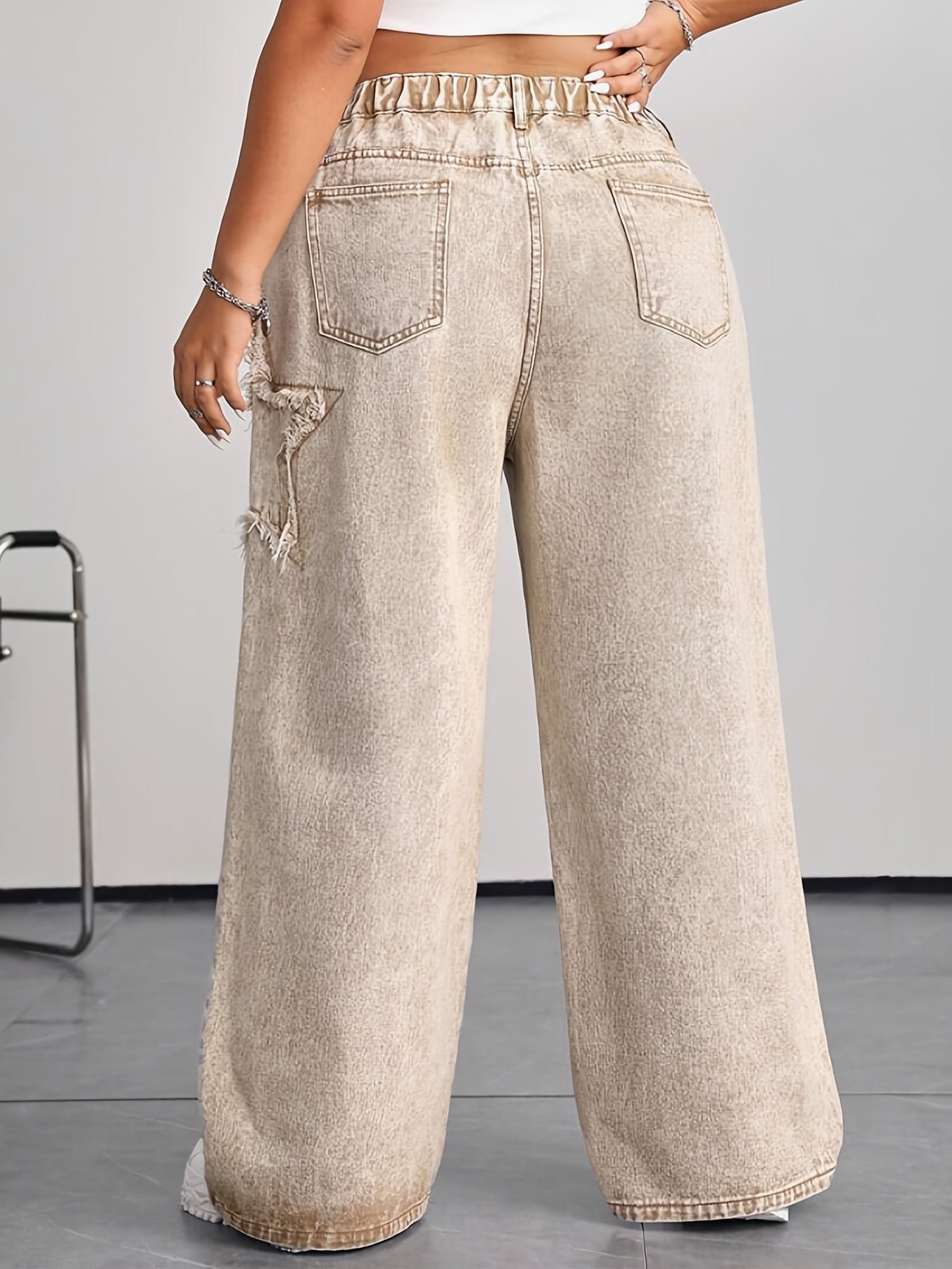 Women'S Straight Ankle Jeans, High Waisted Wide Leg Denim Pants For Women, Stretchy Ladies Pull-On Bottom Jeans, Ripped Comfort Loose Fit