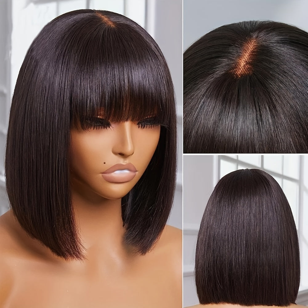 Straight Natural Scalp Raw Human Hair HD Lace Bob With Bang 180% Density Glueless HD 4x1 Lace Bob With Bang Glueless Wigs