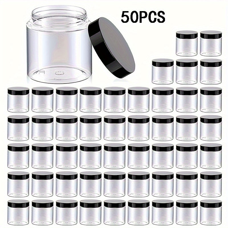 50-Pack 4oz Plastic Jars with Lids and Labels - BPA-Free Clear Round Multipurpose Containers, Hand Washable with Flip Top for Lotions, Creams, Body Butters, Slime, Cosmetics, Beads, Samples & Travel Storage - Reusable & No El