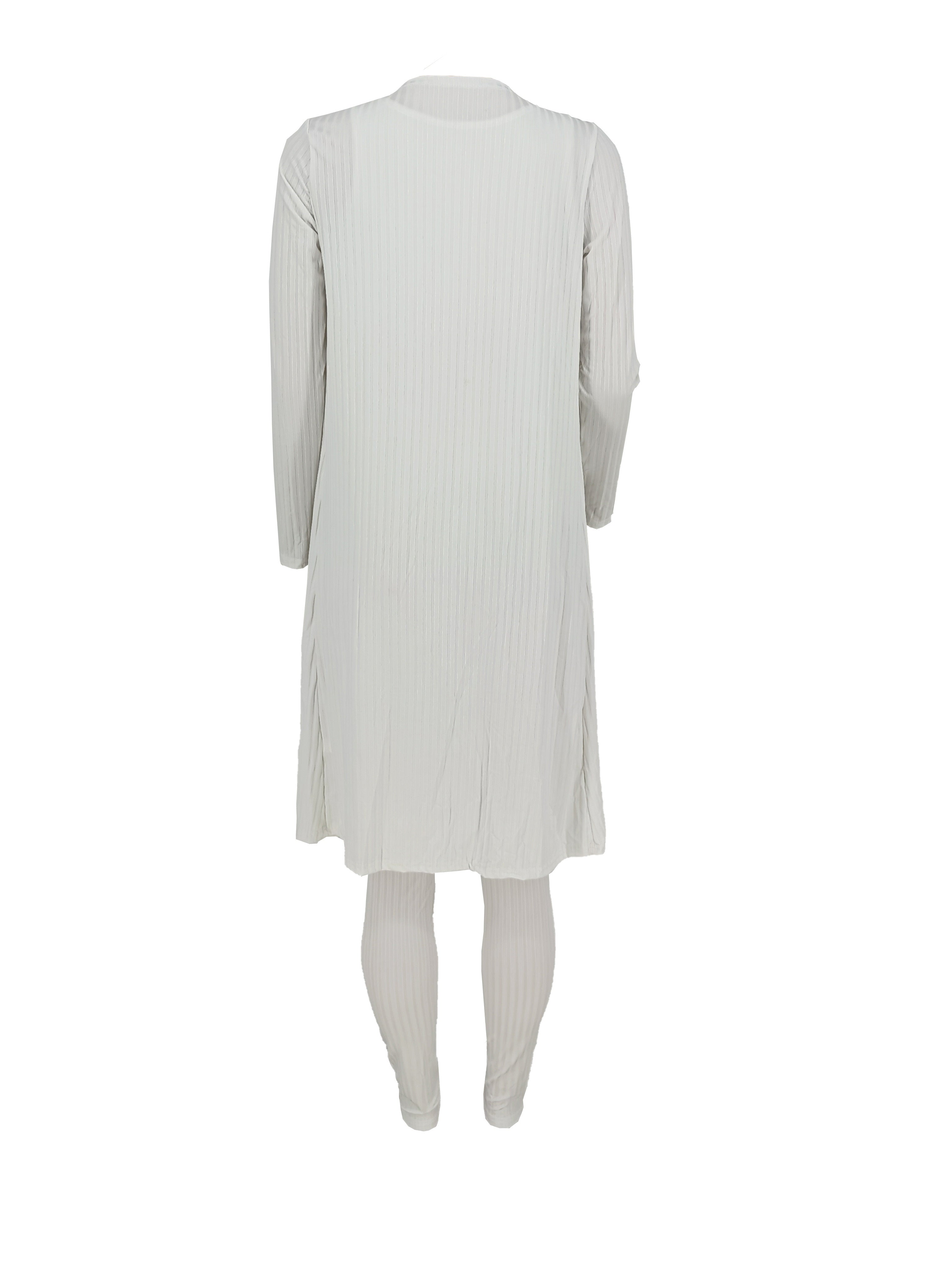 Three-piece Set of Ribbed Solid Casual Outfits, Open Front Long Sleeve Cardigan & Tank Top & Lace Up Pants, Women's Clothing