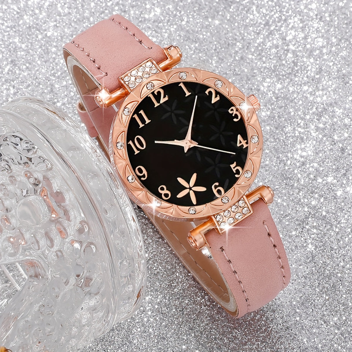Set of 6 Beautifully Designed Printed Rhinestone Quartz Watches with Digital Dial And Bracelets for Women, Perfect Gift for Her
