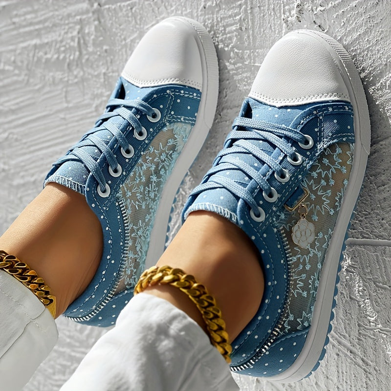 Floral Pattern Embroidery Dot Print Sneakers