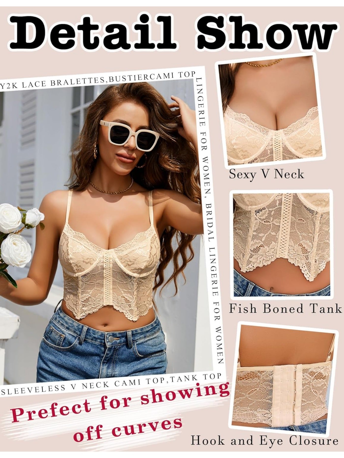 Lace Bralettes for Women Y2k Camisole Lingerie Adjustable Strap Crop Top