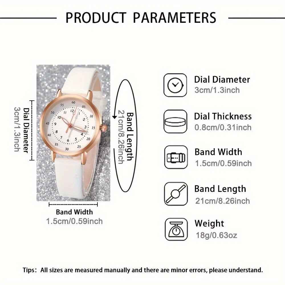 5pcs Elegant Women's Quartz Watch & Pearl Jewelry Set - Rose Golden Case, White Faux Leather Strap, Zinc Alloy - Includes Bracelets & Necklace - Perfect Gift for Valentine's, Easter, Birthdays, Christmas