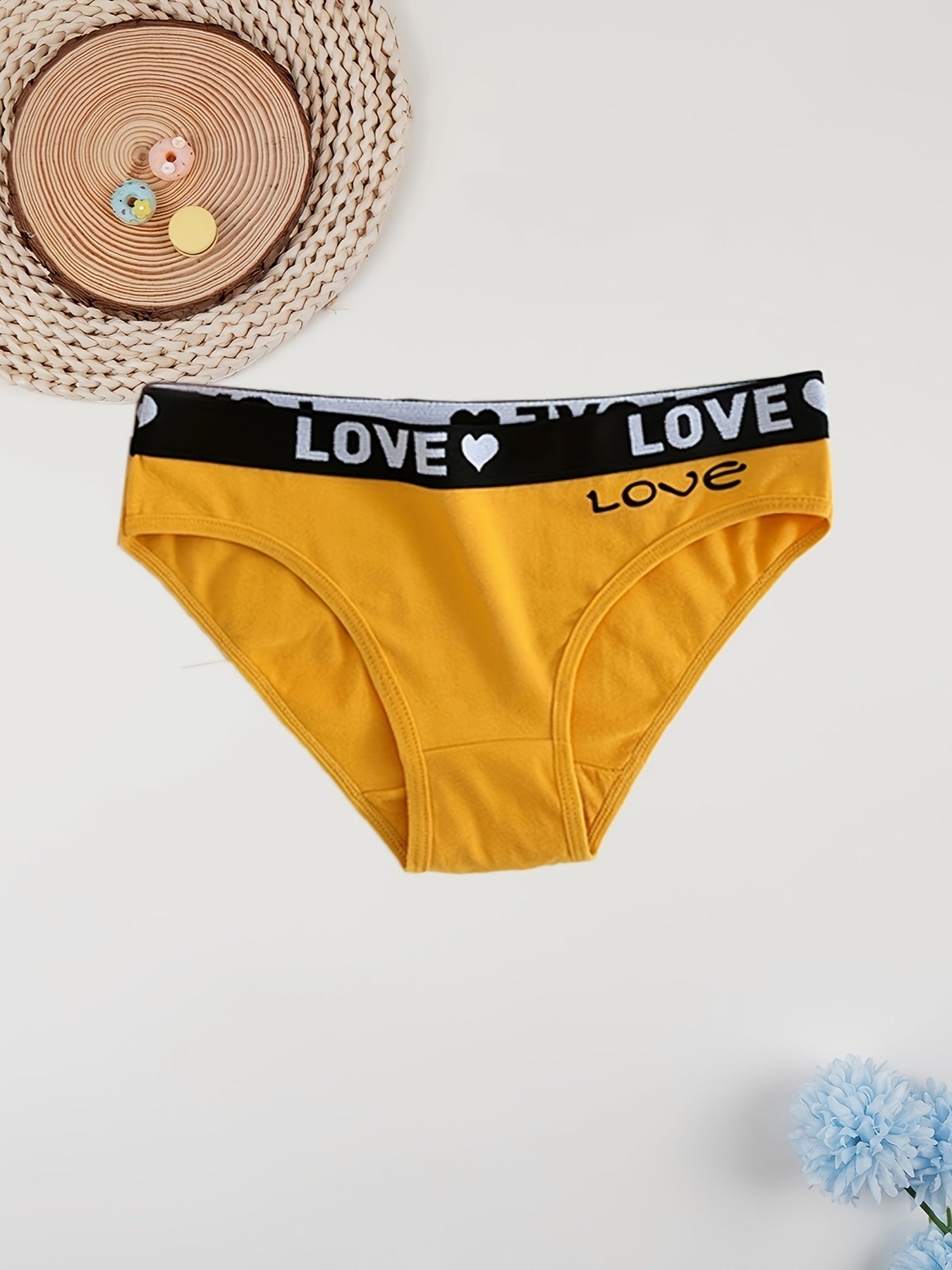 10-Pack Elegant Cotton Seamless Underwear for Women, Comfortable Knit Fabric, Solid Color with Heart & Letter Print Design