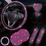 Bling Car Accessories For Women, Bling Steering Wheel Cover Bling Car Coasters Bling Set Seat Belt Shoulder Pads Ring Emblem Sticker Gear Shift Cover