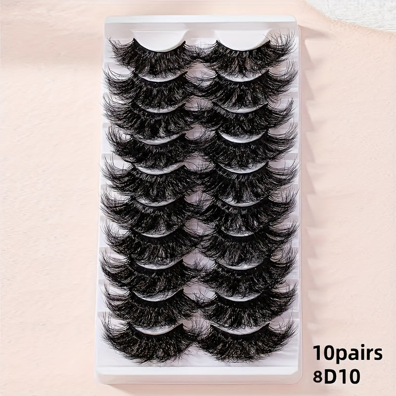 10 Pairs 25mm Super Fluffy False Eyelashes, Artificial Mink Thick Volume Lashes, Natural Looking 8D Dramatic Extension, Long-Lasting, Eye-Catching Shine, Unscented Pair - Beauty Enhancing Fake Lashes