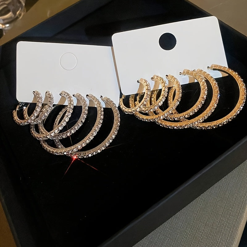 12pcs Women's Elegant & Sexy Hoop Earrings Set, Rhinestone Embellished, Alloy with Stainless Steel Post, Versatile for Daily Wear & Special Occasions, Perfect Valentine'S Day Gift - All Seasons Jewelry Collection