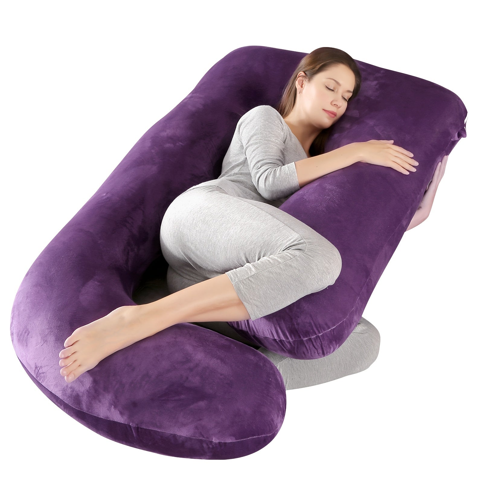 [Full Body Maternity Pillow] 60-inch Full Body Pillow - J-Shaped Maternity Pillow with Velvet Pillowcase - Back, Leg, and Tummy Support for Comfortable Sleep