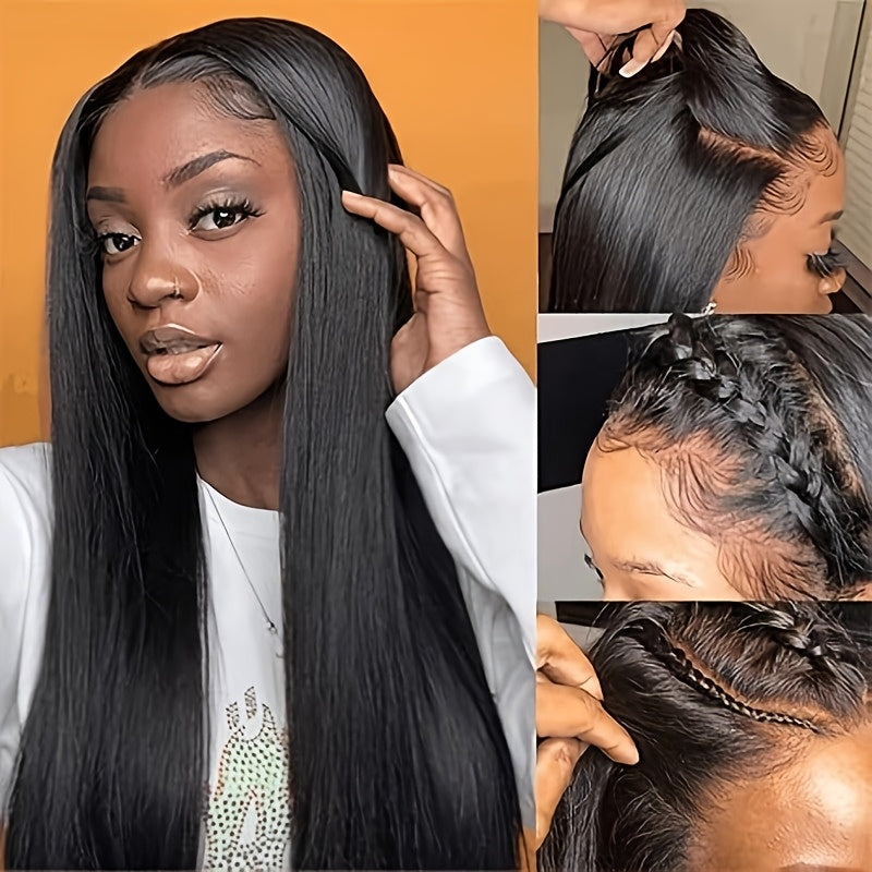 Human Hair Straight Human Hair Bundles With Human Hair 13*4 Lace Frontal Closure 100% Unprocessed Brazilian Virgin Human Hair Bundles With Straight Human Hair Closure Natural Black Elegant Fashion For Black Women