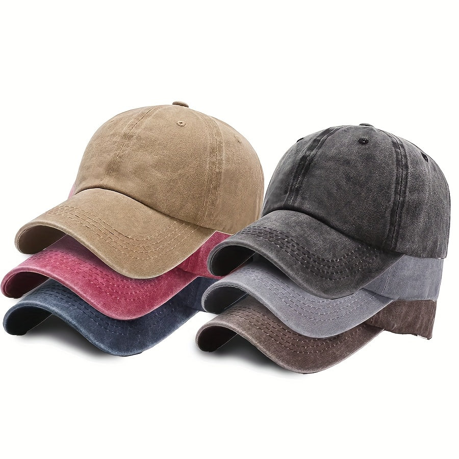 6pcs Vintage Distressed Adjustable Baseball Caps for Men & Women - Lightweight Polyester, Solid Colors (Beige, Dark Gray, Light Blue), Snapback, Casual Sports Hats, Patriotic Accessories | Snapbacks | Soft Texture Hat