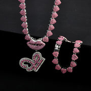 Hip Hop Y2K Style Pink Sexy Lips Pendant Necklace and Bracelet Set, A-Z Initials, Rhinestone Inlay, Zinc Alloy, Perfect for Daily Wear or Parties, Ideal Valentine's Day Gift for Men and Women, Hip Hop Jewelry
