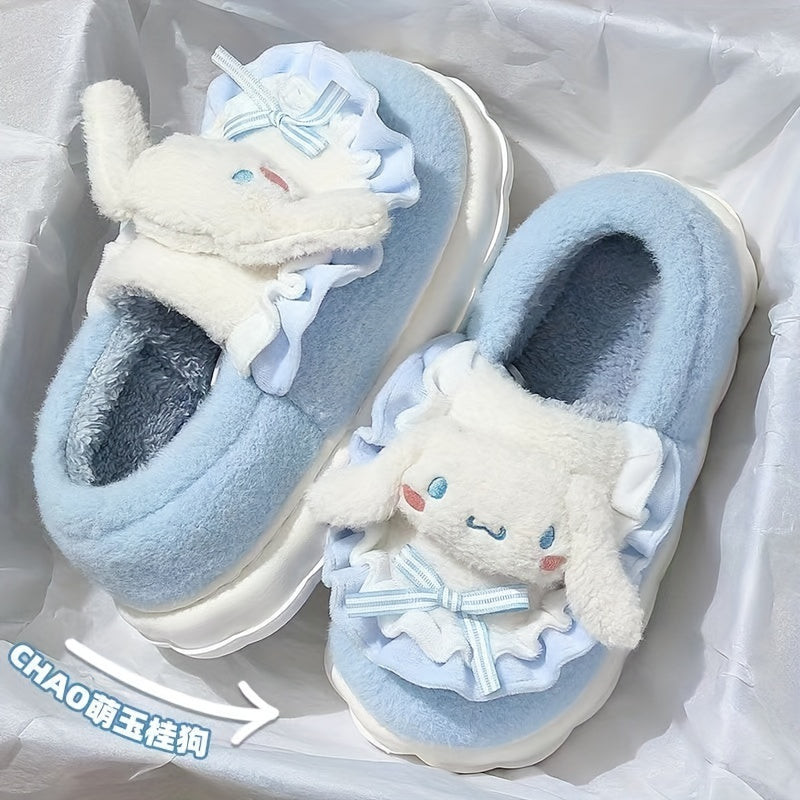 Sanrio Winter Slippers For Women Hello Kitty Cute Cartoon My Melody Cinnamoroll Kuromi Honey Style CozyFabric Slipon House Shoes Outdoor Slippers