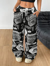 Women'S Y2K Style Wide Leg Pants, Polyester Knit with Letter Pattern, Loose Fit, Pocket Detail, Adult Size, Autumn/Winter Fashion, Casual Sweatpants