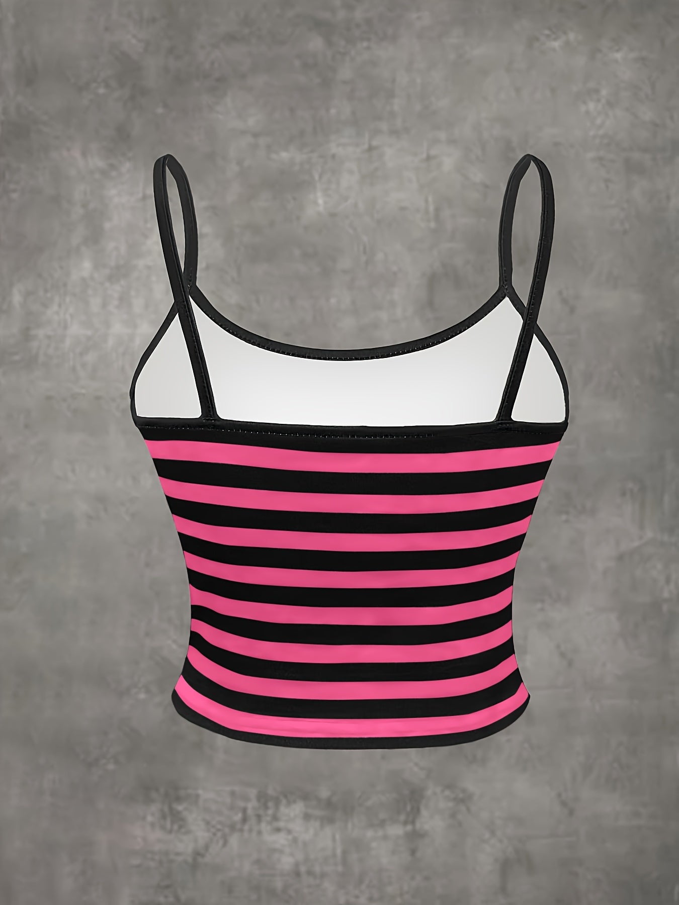 Vibrant Striped Grunge Punk Cami Crop Top - Spaghetti Strap, Mid Elasticity, Polyester, Random Print, Casual, Slingback, Summer Essential - Womens Fashion Clothing