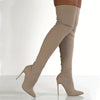 Ladies' Over-the-Knee High Heel Booties - Casual Style, Hand Washable, No Dry Clean, Pure Color, Suitable for All Seasons, Easy Slip-On, Pointed Toe, Thin High Heel, Fabric Upper, Fabric Lining, Rubber Sole, Fabric Insole, Ra