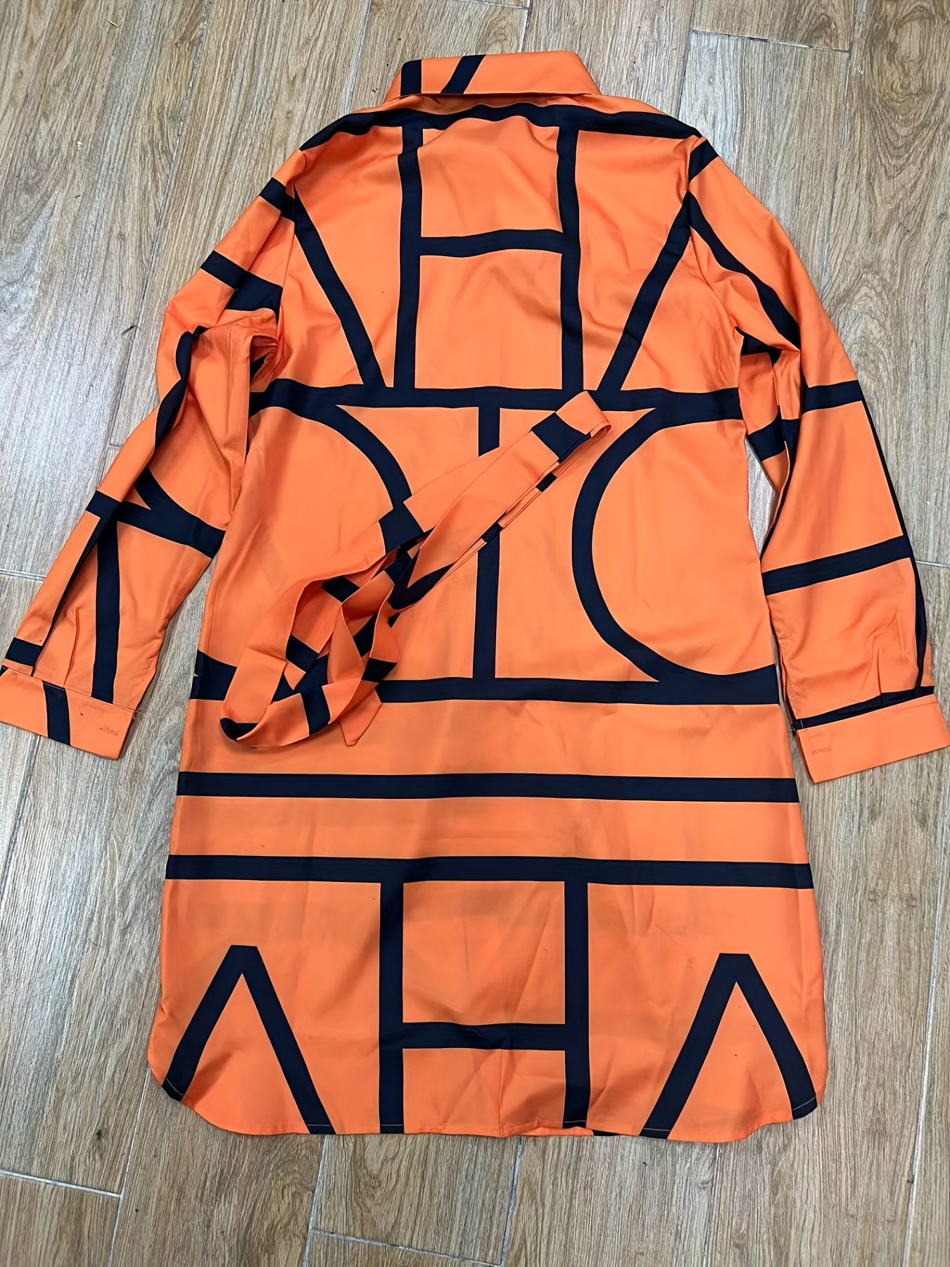 Vibrant Geometric Print Long Sleeve Shirt - Button Front, Turn Down Collar, Casual, Random Pattern, Relaxed Fit, Women's Fashion Clothing for Everyday Wear