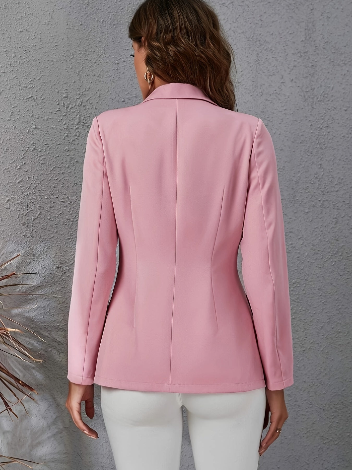 Elegant H-Shape Double-Breasted Blazer with Long Sleeves - Solid Color Polyester Woven Jacket, Regular Fit, Non-Waterproof, No Belt, Spring/Fall Collection