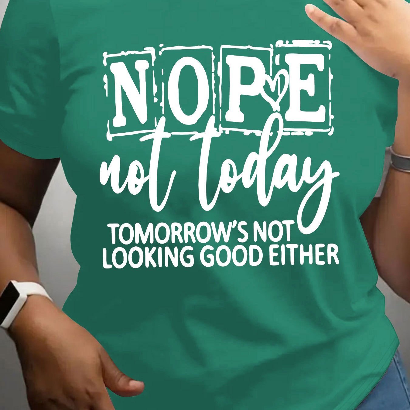 Women'S Casual NOPE Letter Print T-Shirt, 100% Polyester Knit Fabric, Crew Neck, Short Sleeve, Regular Length, Alphabet Pattern, All-Season Top