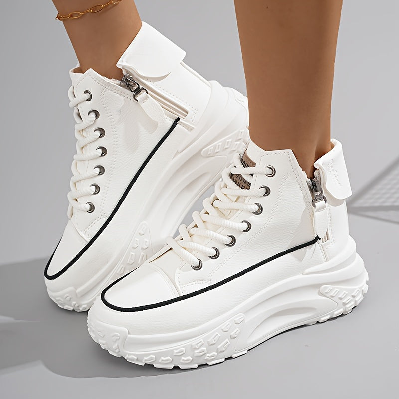 2024 Trendy High-Top Women's Sneakers - Comfortable, Non-Slip, Durable Casual Shoes with Lace-Up Design and Round Toe - For Women - Suitable for Casual Wear - Perfect Gift for Fashionistas
