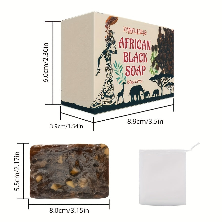 4pcs of 150g African Black Soap, Coffee Soap, Selected Cocoa Beans from West Africa, Deep Cleansing Facial and Body Soap, Oil Control and Moisturizing, Long-lasting Fragrance, Coconut Oil, Rosemary Essential Oil, Deep Cleansi