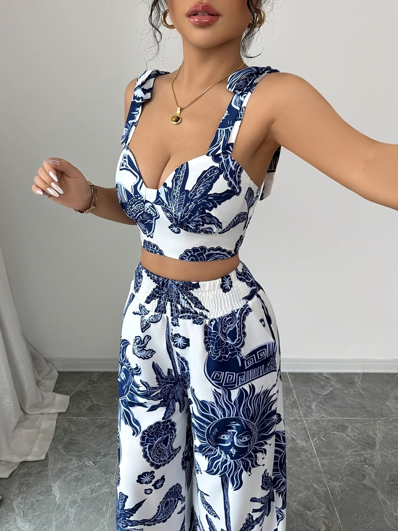 European and American Fashion Tropical Print Casual Vacation Set