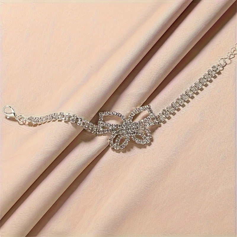 2 Pieces Of Butterfly Rhinestone Decorative Bracelet+anklet Set, Sparkling Hollow Butterfly Pendant Bracelet And Anklet Set, Suitable For Women's Party Engagement And Decoration