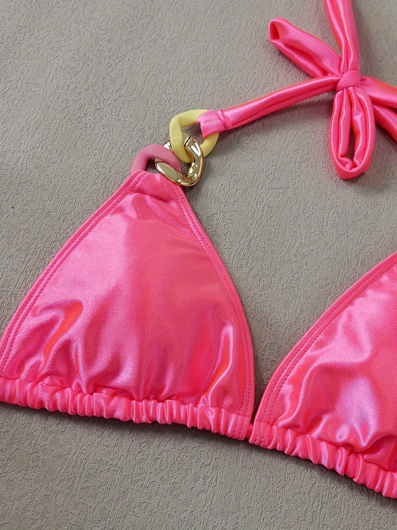 Shiny Tie Side 2 piece Set Bikini, V Neck Swimsuits, Women's Swimwear & Clothing