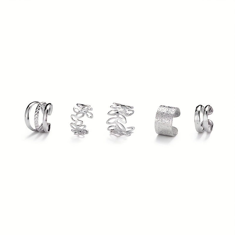 Set Of 5 Delicate And Versatile Hollowed-out Leaf Ear Cuffs