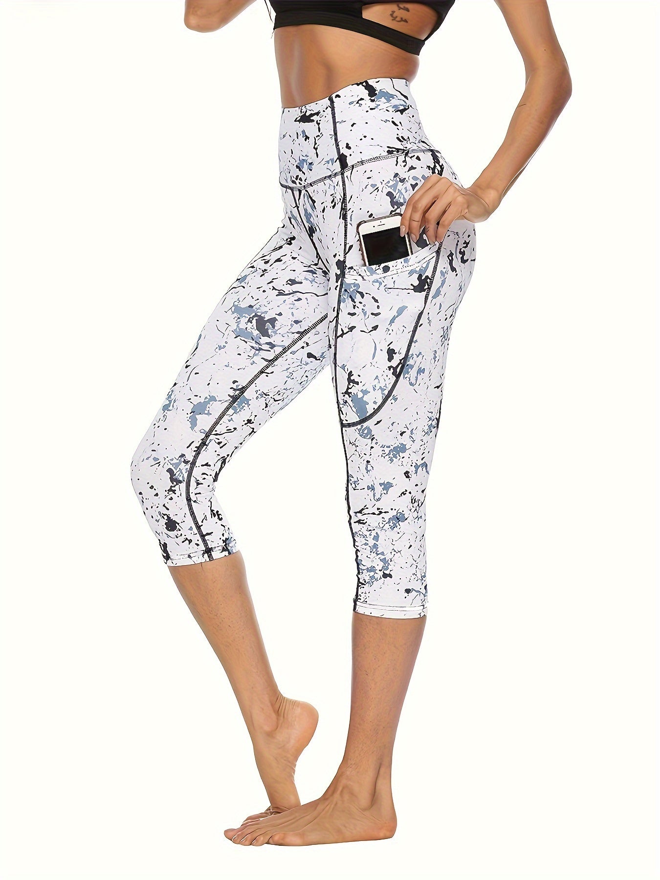 3pcs High Waist Yoga Capris Pants For Women, Tummy Control Workout Capri Leggings With Pockets, Fitness Running Capri Pants