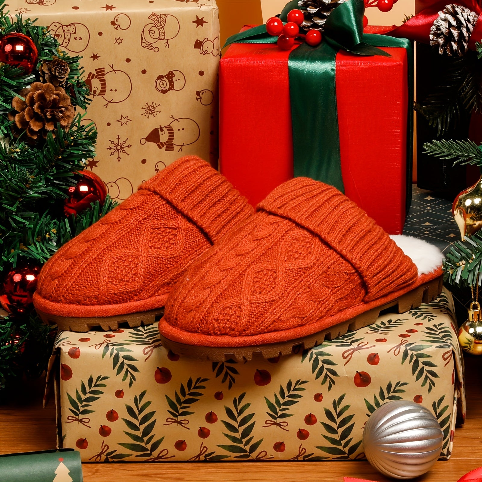 Cozy Women's Plush Lined Slippers with, Non-Slip Sole, Soft Ribbed Cuff – Beige/Light Brown, Perfect Christmas Gift for Friends and Girlfriends, House Slippers, Best for Christmas