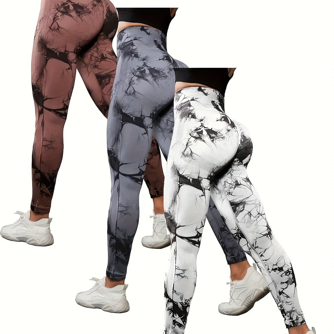 3pcs Women Tie Dye High Stretchy Yoga Leggings Pants - High Waist Butt Lifting Workout Tight Sports Pants - Made from Polyester & Spandex - Suitable for Yoga, Fitness & Workout - Perfect Gift for Women Who Love Sports