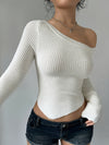 Elegant Women'S Casual Solid Color Crew Neck Long Sleeve Knit Acrylic Pullover Sweater with Slouch Shoulder and Round Neck for Spring, Summer, Fall