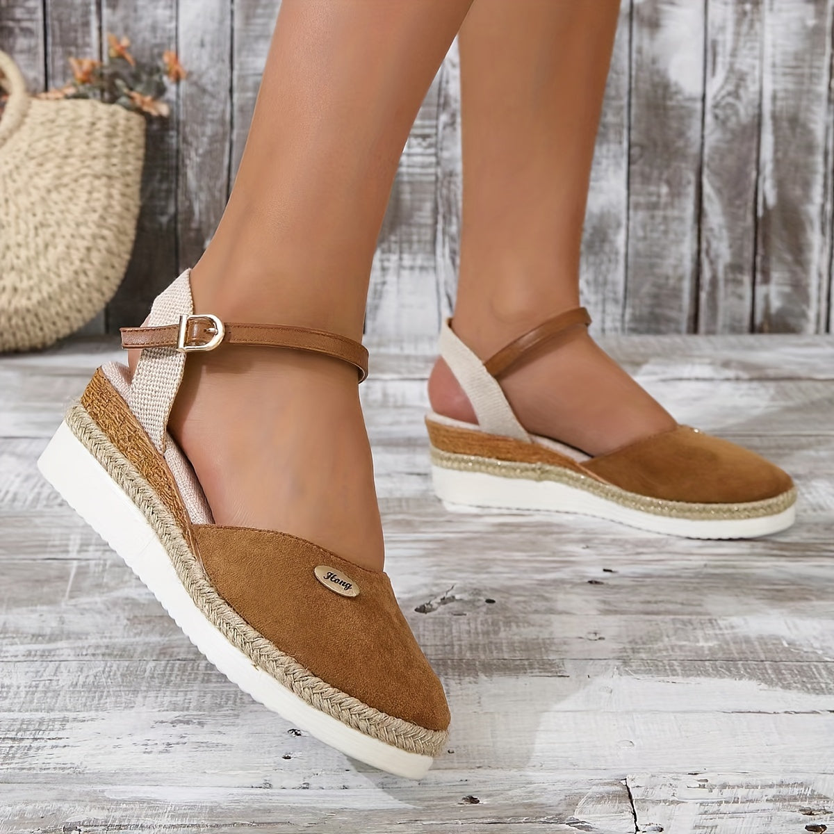 [Colorblock Platform Sandals Women's] Women's Colorblock Platform Sandals, Ankle Buckle Strap Comfy Slingback Shoes, Versatile Closed Toe Wedge Shoes