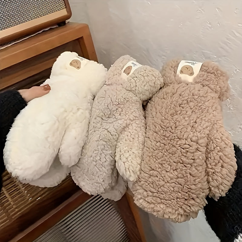 Winter Fleece Mittens with Hanging Cord, Plush Lamb Lined Warm Gloves, Windproof Thermal Thickened for Outdoor Cycling and Going Out - Hand Washable Woven Craftsmanship, Elastic Fit