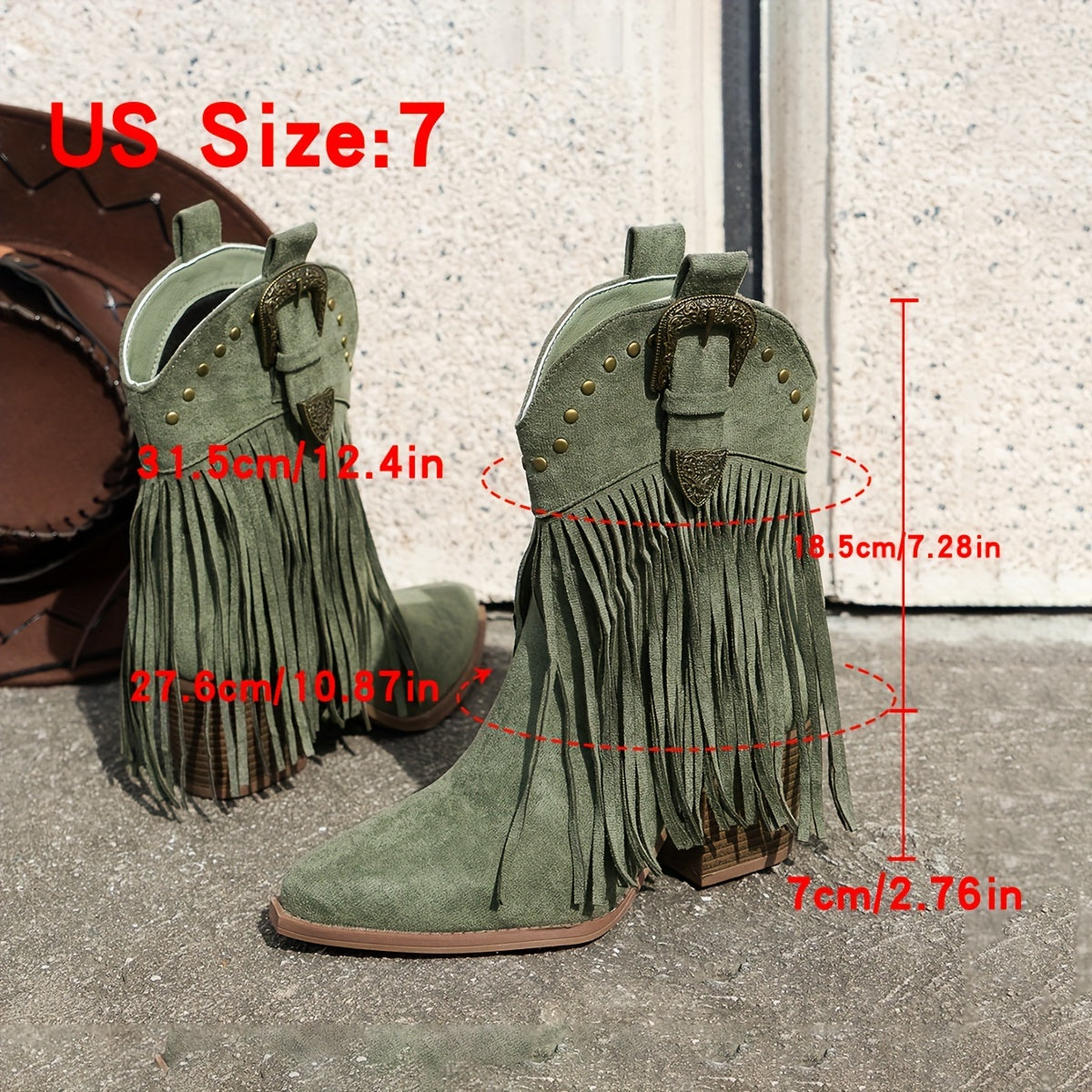 Chic Women's Mid-Calf Western Cowboy Boots with Tassel & Studded Details, Pointed Toe, Chunky Heel - Slip-On Casual Style
