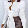 BUTTONED PUFF SLEEVE TIED DETAIL TOP