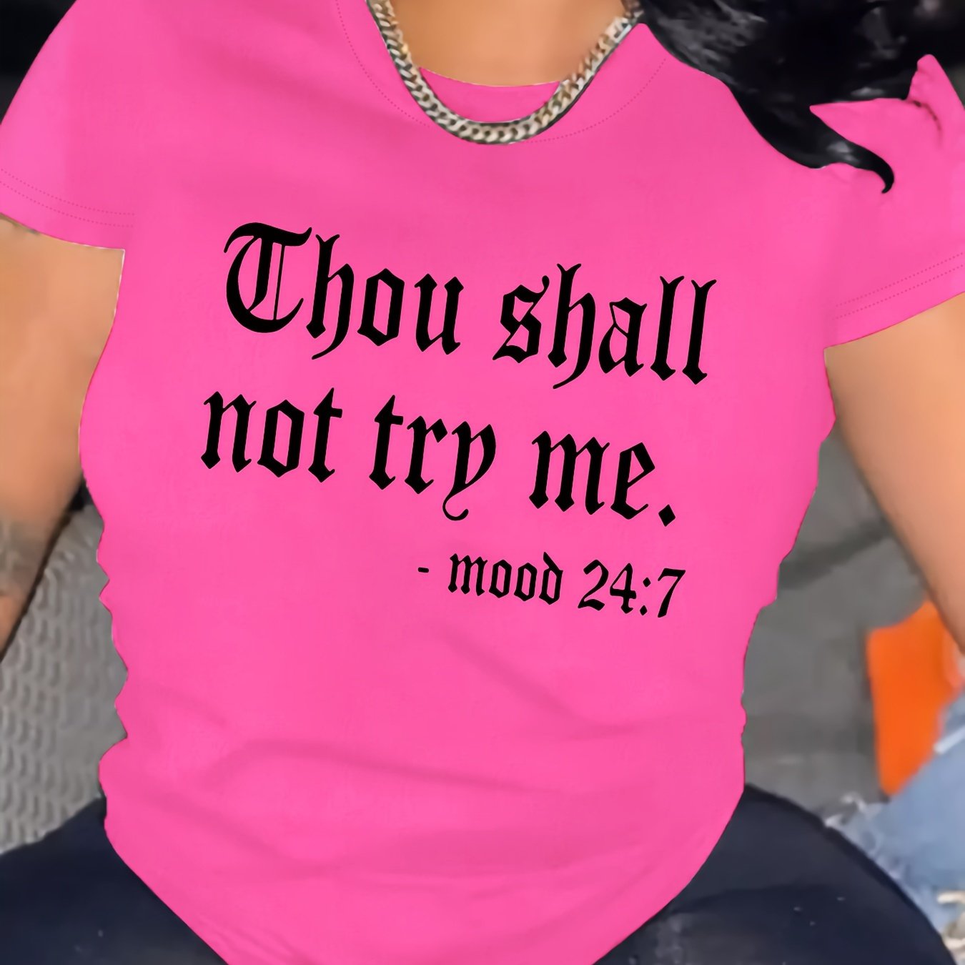 Summer Chic Alphabet Print Crew Neck Short Sleeve T-Shirt - Soft Micro Elasticity Polyester Fabric, Machine Washable, Casual Womens Top for Spring and Summer