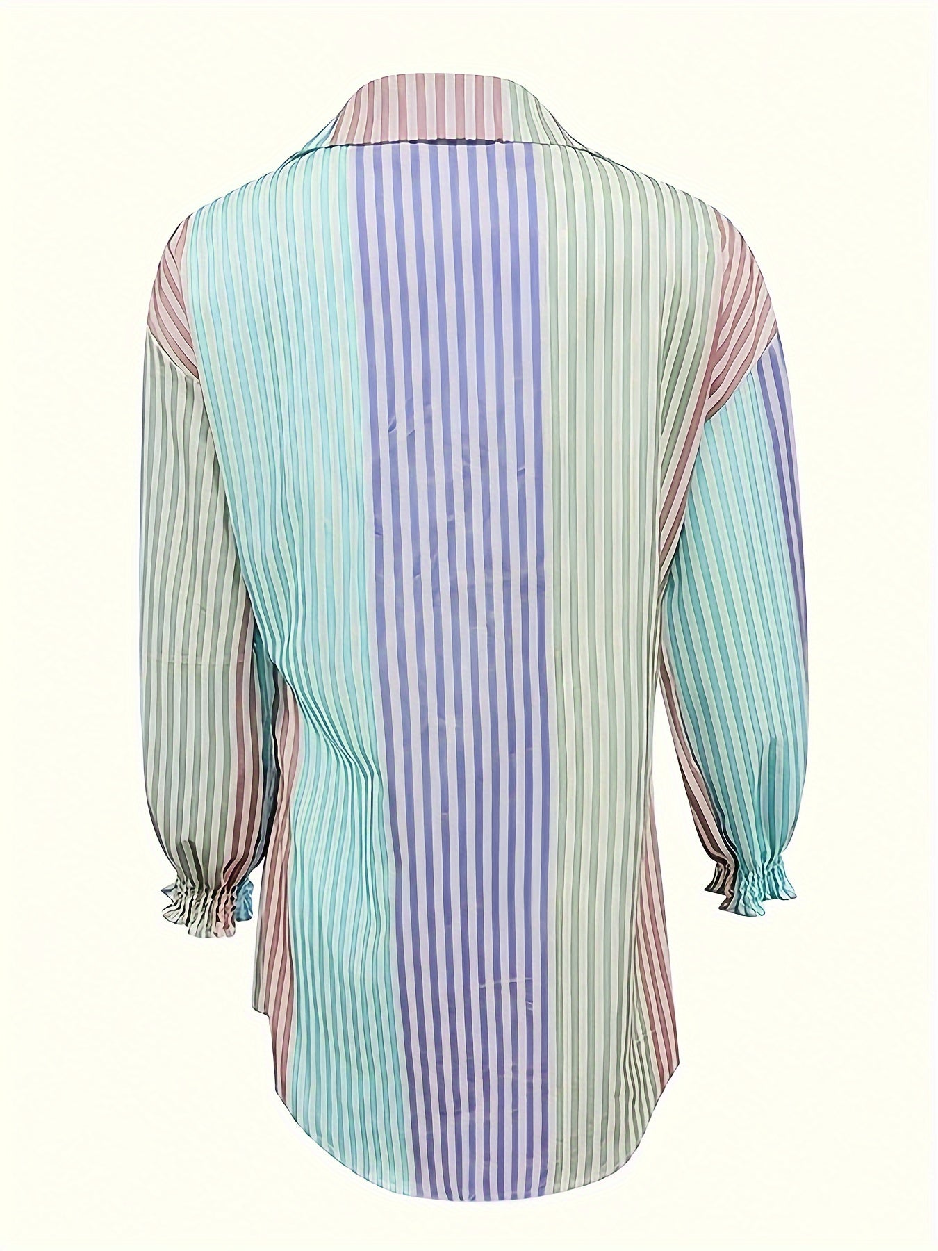 Striped Button Front Shirt, Elegant Long Sleeve Lapel Shirt - Women's Clothing -  Stylish & Comfortable - For Casual & Formal Occasions - Perfect Gift for Women