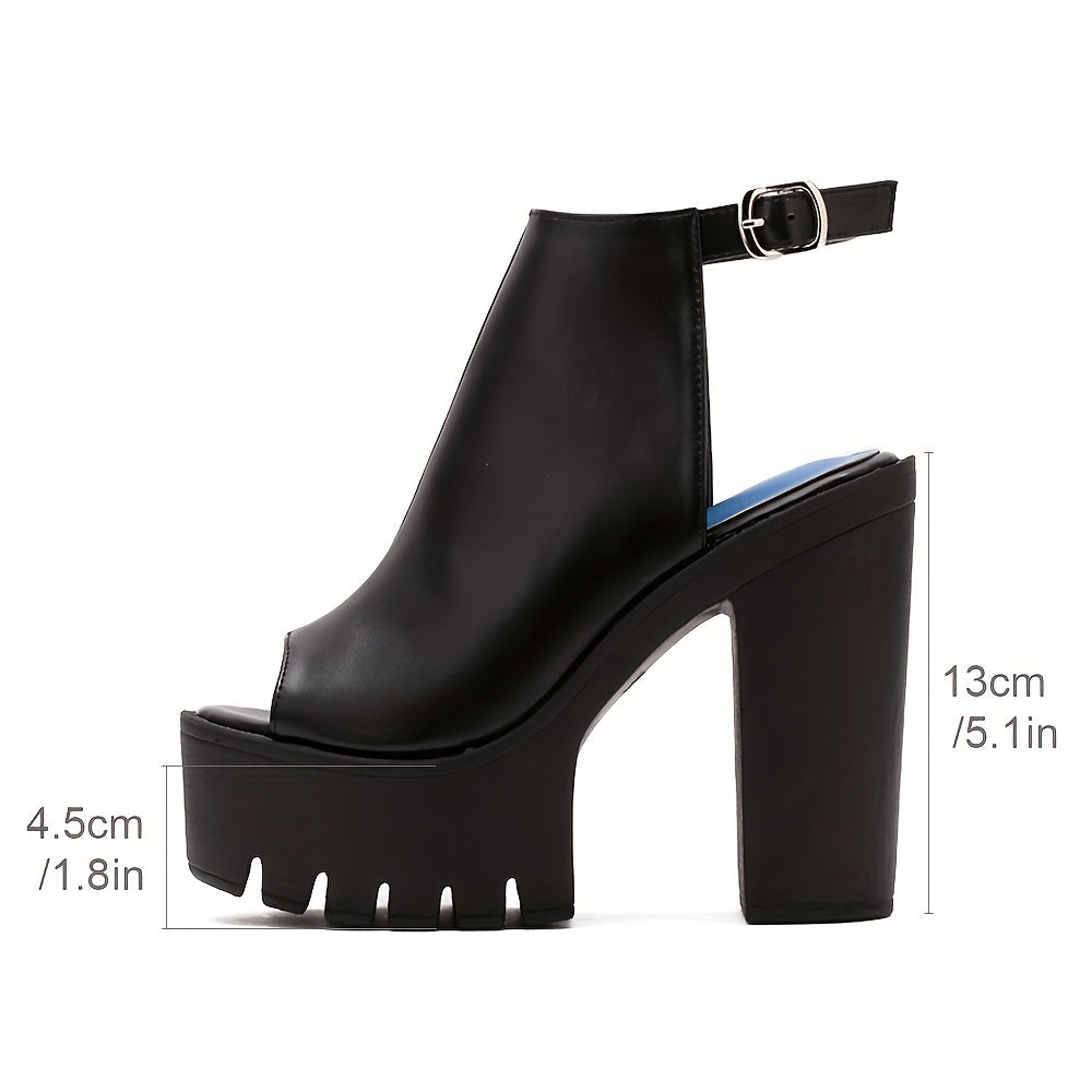 Women's Platform Block High Heels - Black Peep Toe Ankle Buckle Strap Slingback - Fashion Party Pumps - For Women - Suitable for Parties & Special Occasions - Perfect Gift for Fashionistas