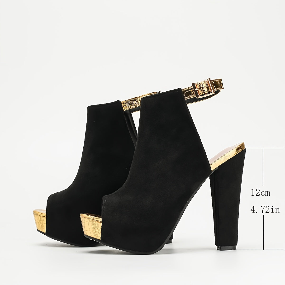 Elegant Black High Heels for Women - Sexy Chunky Heel Sandals with Open Toe, Flannel Upper & TPR Sole, Ankle Strap, Perfect for Summer Fashion