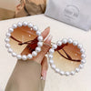 Retro Round-Frame Stylish Glasses with Imitation Pearl Accents And Colorful Ocean-Inspired Lenses - Perfect for Beach Parties And Outdoor Adventures