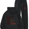 Cozy Fleece-Lined Women's Hoodie & Sweatpants Set with Letter Print - Machine Washable, Pocket Detail, Polyester
